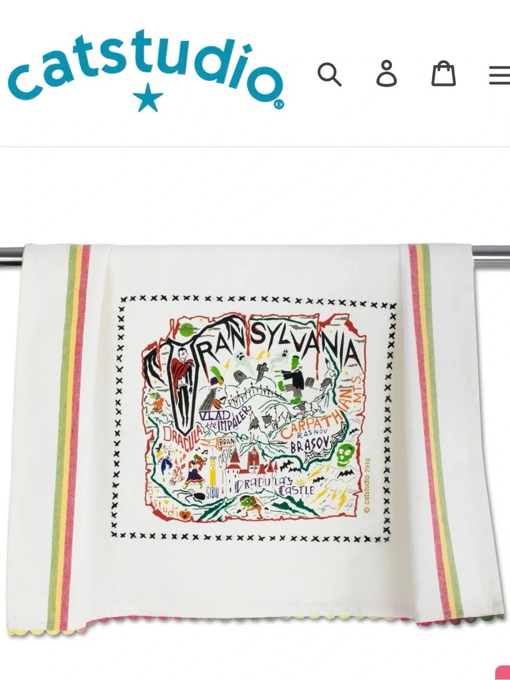 NWT Catstudio Transylvania Tea Towel - White with Multicolor Accents